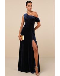 Lulus - Coveted Confidence Velvet Asymmetrical Maxi Dress - Lyst