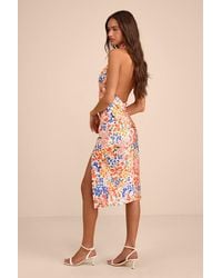 Lulus - Bold Presence Multi Floral Satin Halter Midi Dress - Lyst