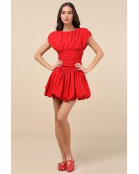 Extro & Vert - Orla Ruched Cap Sleeve Bubble-Hem Mini Dress - Lyst