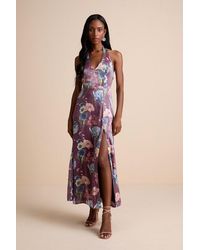 Lulus - Liviana Dark Floral Halter Maxi Dress - Lyst