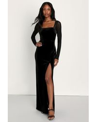 Lulus - Certifiably Chic Velvet Mesh Long Sleeve Maxi Dress - Lyst