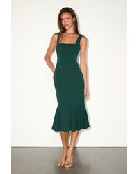 Lulus - Moment Maker Emerald Square Neck Trumpet Midi Dress - Lyst