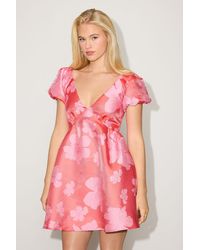 Lulus - Begonia Floral Jacquard Puff Sleeve Babydoll Mini Dress - Lyst
