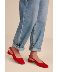 Lulus - Laylaa Suede Bow Slingback Low Heel Pumps - Lyst