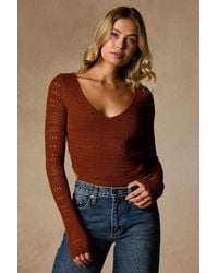 Lulus - Sarai Rust Crochet Knit Cutout Bodysuit - Lyst
