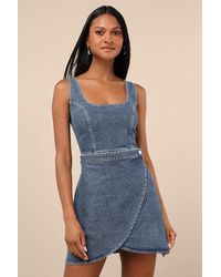 Lulus - Merima Medium Wash Denim Wrap Mini Dress - Lyst