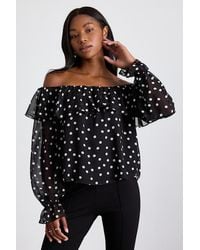 Lulus - Albright Polka Dot Off-The-Shoulder Long Sleeve Top - Lyst