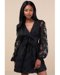 Lulus - Gorgeous Outcome Mesh 3D Applique Long Sleeve Mini Dress - Lyst