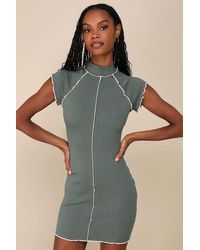 Lulus - Cool Vibe Ribbed Short Sleeve Mock Neck Mini Dress - Lyst