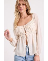 Lulus - Lemmie Chiffon Tie-Front Long Sleeve Top - Lyst