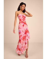Lulus - Simia Multi Floral Asymmetrical Midi Dress - Lyst