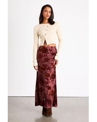 Lulus - Milian Burnout Velvet Ruched Mid-Rise Maxi Skirt - Lyst