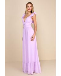 Lulus - Soiree Celebration Ruffled Lace-Up Maxi Dress - Lyst