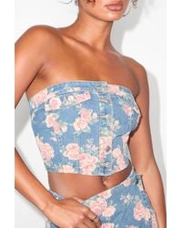 Lulus - Ophirah Light Wash Floral Denim Strapless Crop Top - Lyst