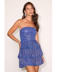 Lulus - Bretta Lurex Pleated Tiered Mini Dress - Lyst