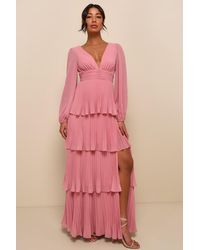 Lulus - Graceful Finesse Pleated Long Sleeve Maxi Dress - Lyst