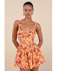 Lulus - Luniper Multi Boho Print Basque Waist Romper - Lyst