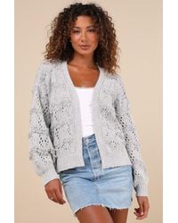 Lulus - Cutest Coziness Textured Balloon Sleeve Cardigan Sweater - Lyst
