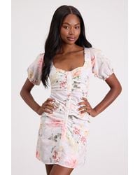 Lulus - Kenlee Floral Puff Sleeve Mini Dress - Lyst