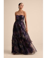 Lulus - Truly Extraordinary Floral Organza Strapless Maxi Dress - Lyst