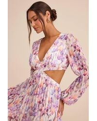 Lulus - Melea And Floral Pleated Cutout Maxi Dress - Lyst