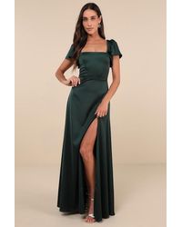 Lulus - Ultimate Sweetness Satin Flutter Sleeve Maxi Dress - Lyst