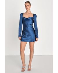 Lulus - Adoring Charm Satin Long Sleeve Backless Mini Dress - Lyst