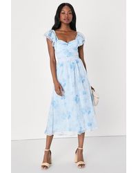 Lulus - Loveliest Darling Floral Ruffled Tie-Back Midi Dress - Lyst