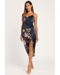 Lulus - Remarkable Entrance Floral Print Satin Midi Dress - Lyst
