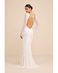 Lulus - Mariani Sequin Beaded Backless Long Sleeve Maxi Dress - Lyst