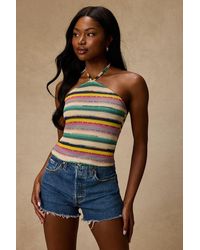 Lulus - Thara Multi Striped Crochet Halter Top - Lyst