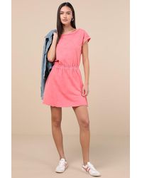 Lulus - Definite Beauty Washed Short Sleeve Mini Dress - Lyst