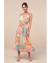 Lulus - Charming Cuteness Multi Paisley Print Tie-Strap Midi Dress - Lyst
