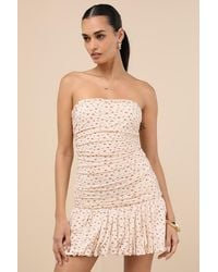 Lulus - Diella Cream Cherry Print Strapless Bubble-Hem Mini Dress - Lyst