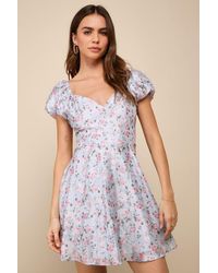 Lulus - Charmingly Romantic Floral Burnout Puff Sleeve Mini Dress - Lyst