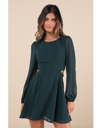 Lulus - Garden Bliss Emerald Long Sleeve Cutout Mini Dress - Lyst