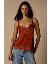 Lulus - Selena Rust Satin Lace Cami Top - Lyst