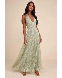 Lulus - Maira Sage Floral Burnout Halter Maxi Dress - Lyst