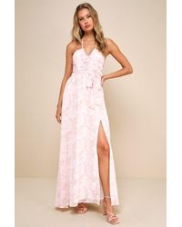 Lulus - Effortlessly Abloom Light Floral Ruched Halter Maxi Dress - Lyst