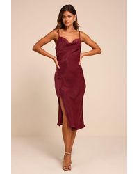 Lulus - Slinking Out Loud Satin Side Button Slip Dress - Lyst