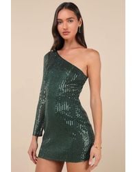 Lulus - All Time Shine Emerald Sequin One-Shoulder Mini Dress - Lyst