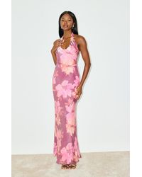 Lulus - Lashay And Floral Satin Halter Mermaid Maxi Dress - Lyst