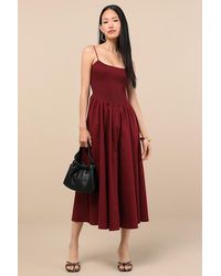 Lulus - Tandria Smocked Sleeveless Midi Dress - Lyst