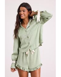 Lulus - Kelda Satin Ruffled Two-Piece Pajama Set - Lyst