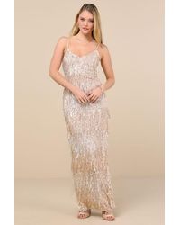 Lulus - Sashi Sequin Fringe Maxi Dress - Lyst