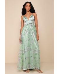 Lulus - Delightful Invitation Floral Tulle Sleeveless Maxi Dress - Lyst