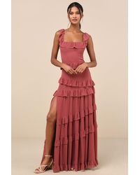 Lulus - Compelling Romantic Rusty Rose Ruffled Tiered Maxi Dress - Lyst