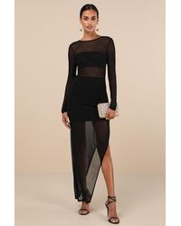 Lulus - Alluring Silhouette Sheer Mesh Backless Maxi Dress - Lyst