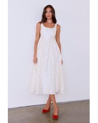 Lulus - Immaculate Elegance Cream Jacquard Lace-Up Midi Dress - Lyst