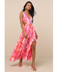 Lulus - Elisanna Multi Floral Lace-Up Midi Dress - Lyst